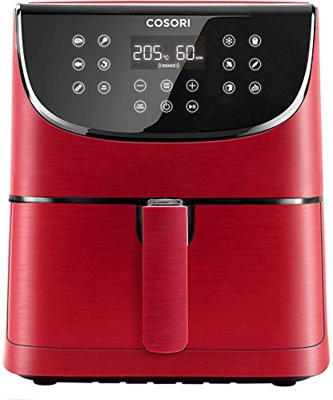 Cosori Freidora de aire caliente, 5,5 l, tamaño XXL, con pantalla táctil LED, 11 programas, modo batido, 100 recetas en alemán, sin aceite, 1700 W de 