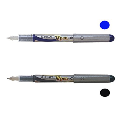 Lote 2 Plumas desechables Pilot V-pen Silver tinta líquida de color Azul y Negro