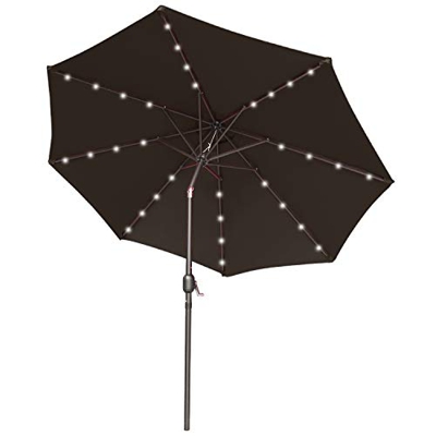 Paraguas de jardín de 7,5 pies con luces LED de 32 LED, mesa de inclinación y manivela para jardín, cubierta, patio trasero y piscina, 12 colores (mar