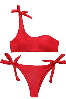 JFAN Mujer Conjuntos de Bikini Rayas con Un Hombro Traje de Baño Estampado Anudado Tiras Tanga Braga Bikini Lado Anudado Bañador Atractivo de Dos Piez