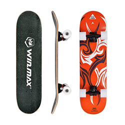 WIN.MAX Completo Skateboard para Principiantes 31"x8" 7 Capas Monopatín de Madera de Arce con rodamientos ABEC-7 Tabla de Skateboard(Etnic-OR) características
