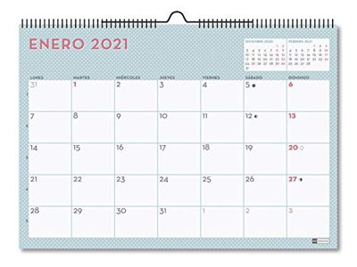 MIQUELRIUS - Calendario de Pared 2021 Lovely Con Adhesivos - Español, A3 420 x 296 mm con espacio para escribir y apuntar, Color Pastel Azul