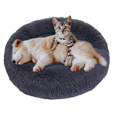 Eastlion Cama Perro Deluxe Felpa Redonda,Plush Cama Calmante Donut Gato Suave Cómoda,Nido Calentito Cojín Lavable para Mascotas Pequeña Gatos y Perros