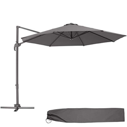 TecTake 800684 - Parasol Excéntrico de Jardín, Mástil de Aluminio con Manivela, Protección UV 50+, 6 Niveles de Inclinación, Ø 300 cm (Gris) en oferta