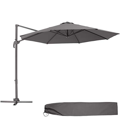 TecTake 800684 - Parasol Excéntrico de Jardín, Mástil de Aluminio con Manivela, Protección UV 50+, 6 Niveles de Inclinación, Ø 300 cm (Gris)