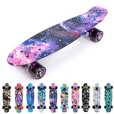 meteor Monopatín Retro plástico Skateboard Completo Patineta para Niños Jóvenes Adultos Mejor Calidad Robusto Ligero Ruedas - Buen Regalo (V-Galaxy)