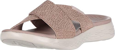Skechers On-The-go 600, Sandalias de Punta Descubierta Mujer, Rosa (Rose Gold Textile Rsgd), 39 EU