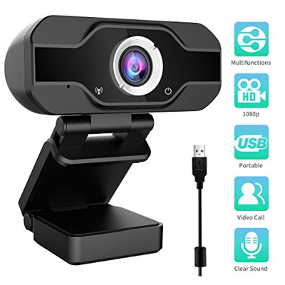 Aiglam Webcam, Webcam PC 1080P Cámara Web de Alta Definiciócon micrófono Reductor de Ruido y corrección de iluminación automática Web CAM de USB Plug 
