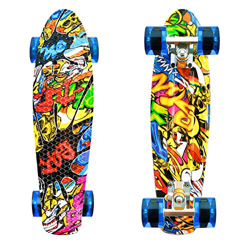 LISOPO Skateboard Monopatin 22’’55cm, Mini Cruiser Retro Crucero 4 PU Ruedas Traslúcidas, Tabla de Plástico Reforzado, ABEC-7 Rodamiento para Principi características