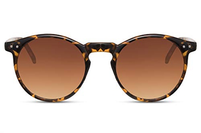 Cheapass Gafas de Sol Redondas Brillantes Montura Leopardo con Cristales Marrones Protección UV400 Vintage Hombre Mujer