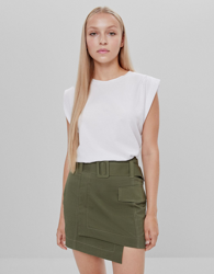 Bershka Falda Corta Con Cinturón Mujer 38 Kaki precio