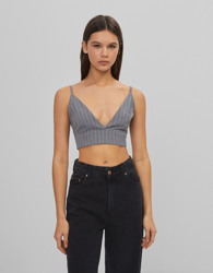 Bershka Top Rayas Tirantes Mujer Xs Gris precio