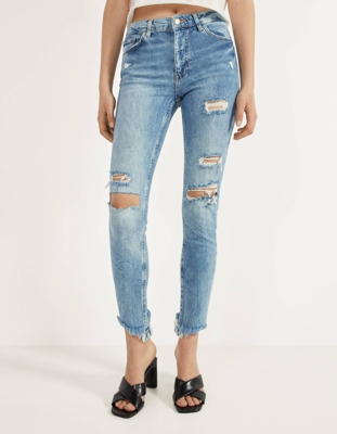 Bershka Jeans Skinny Mid Waist Mujer 36 Azul
