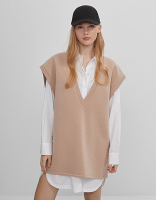 Bershka Chaleco Vestido Felpa Mujer M Camel