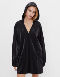 Bershka Vestido Capucha Metalizado Mujer L Negro precio
