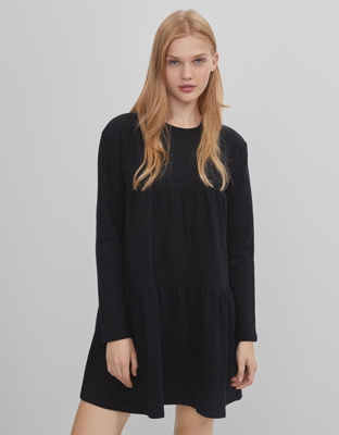Bershka Vestido Babydoll Mujer S Negro