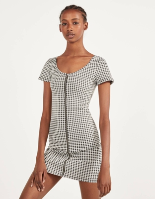 Bershka Vestido Vichy Cremallera Mujer S Negro