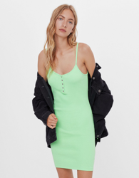Bershka Vestido Corto Tirantes Mujer Xs Verde en oferta