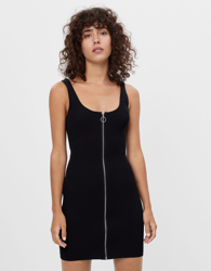 Bershka Vestido Cremallera Tirantes Mujer S Negro en oferta