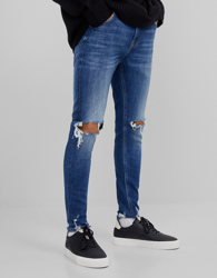 Bershka Jeans Super Skinny Rotos Hombre 38 Marino características