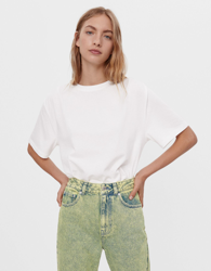 Bershka Camiseta Hombreras Mujer Xs Blanco en oferta