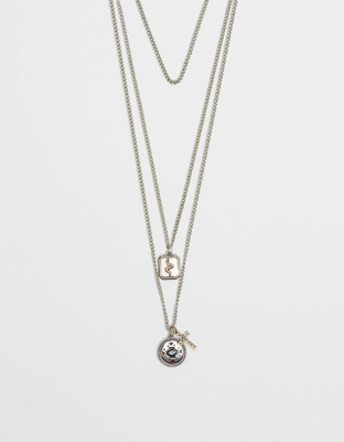 Bershka Collar Cruz Placa Hombre Gris