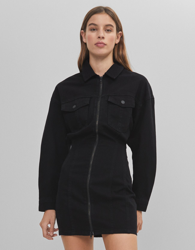 Bershka Vestido Denim Cremallera Mujer Xs Negro. en oferta