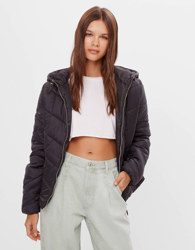 Bershka Cazadora Puffy Capucha Mujer M Negro precio