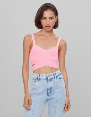 Bershka Top Cropped Cut-Out Mujer S Rosa