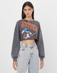 Bershka Felpa Stitch Rock Mujer M Gris en oferta