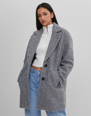 Bershka Abrigo Corte Recto Mujer Xs Gris