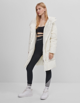 Bershka Abrigo Forro Capucha Mujer Xs Crudo