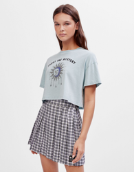Bershka Camiseta Print Mujer S Turquesa en oferta