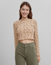 Bershka Camiseta All Over Mujer Xs Camel precio