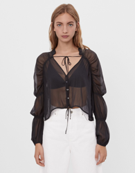 Bershka Blusa Transparente Manga Volante Mujer L Negro características