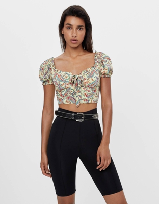 Bershka Blusa Paisley Mesonera Mujer Xs Amarillo