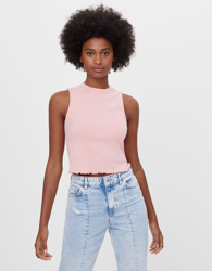 Bershka Top Cropped Sin Mangas Mujer L Rosa precio