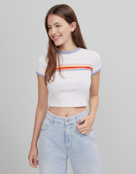 Bershka Camiseta Print Mujer S Blanco en oferta