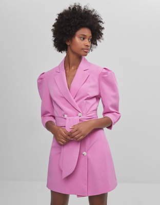 Bershka Vestido Blazer Con Manga Volumen Mujer L Rosa