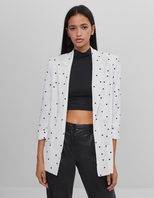 Bershka Blazer Con Mangas Roll Up Mujer L Blanco
