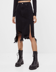Bershka Falda Skirt Midi Rotos Mujer 40 Negro características