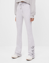 Bershka Pantalón Flare Felpa Mujer L Gris en oferta
