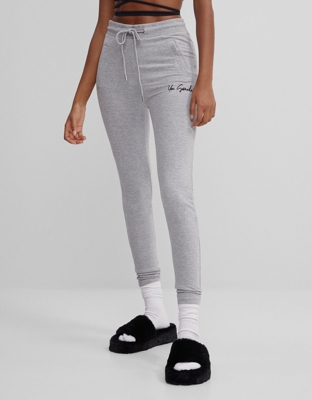 Bershka Pantalón Legging Felpa Mujer M Gris