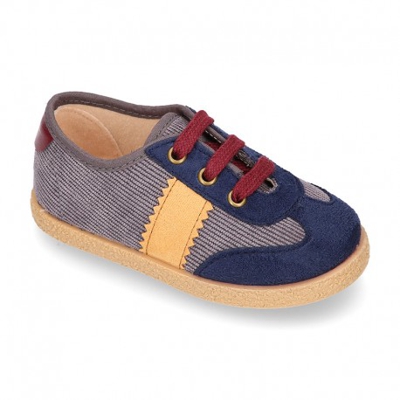 Tenis Niño En Pana Con Cordones. Edición Especial. 18 Gris
