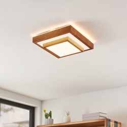 Lindby Mendosa plafón LED, aspecto madera, angular precio