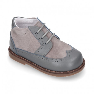 Botita Niños Sport Vestir En Piel Combinada. 24 Gris