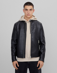 Bershka Cazadora Biker Efecto Piel Hombre S Negro precio
