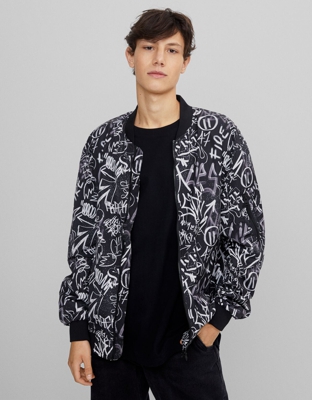 Bershka Cazadora Bomber Ligera Hombre S Blanco/Negro