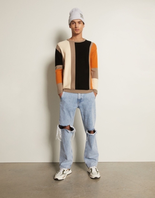 Bershka Jersey Rayas Hombre S Naranja