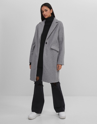 Bershka Abrigo Hombro Caído Mujer S Gris